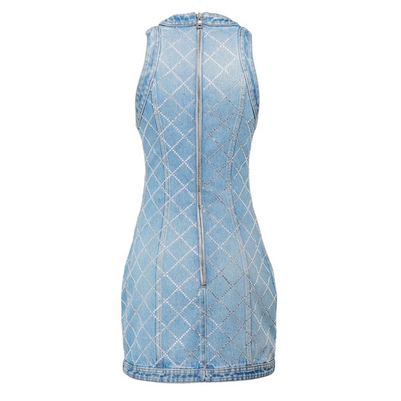 Strass Grid Denim Sleeveless Dress - Picture 3 of 13